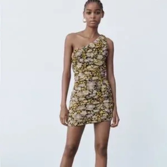 🦋NWT-Zara One Shoulder Floral Ruched Mini Dress, XS Taylor Swift Era Tour - Picture 4 of 4